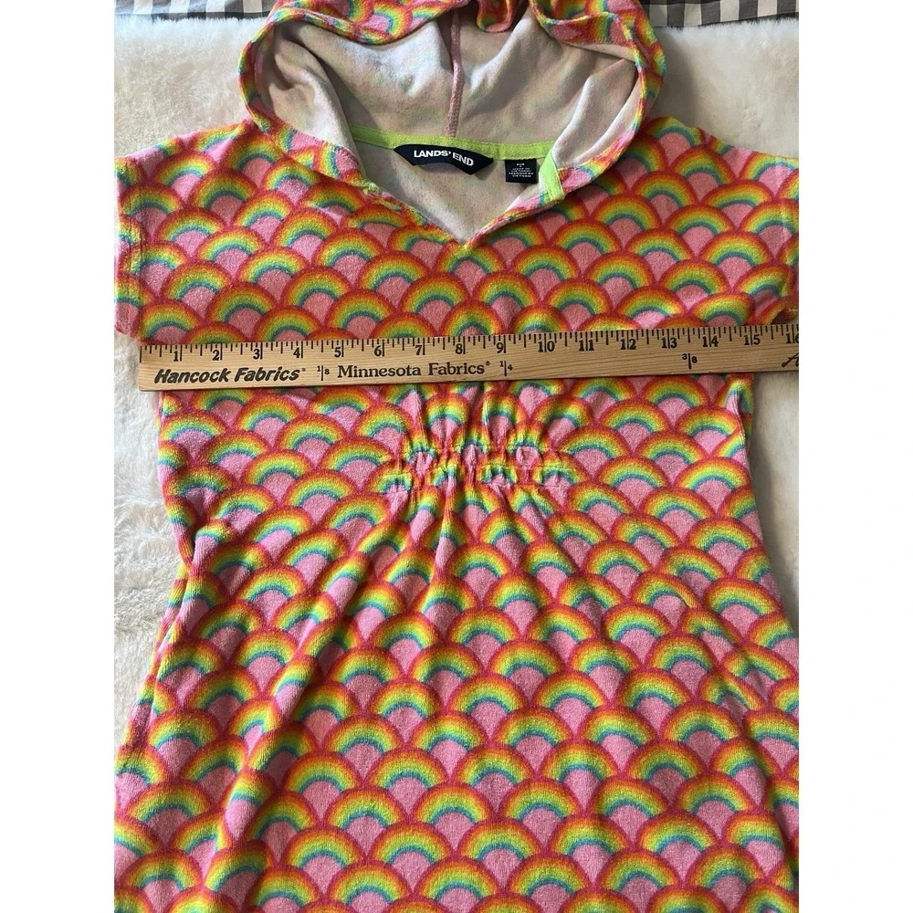 Lands' End Rainbow Hooded Swim Cover-Up Terry Cloth Girl's Size M (8)